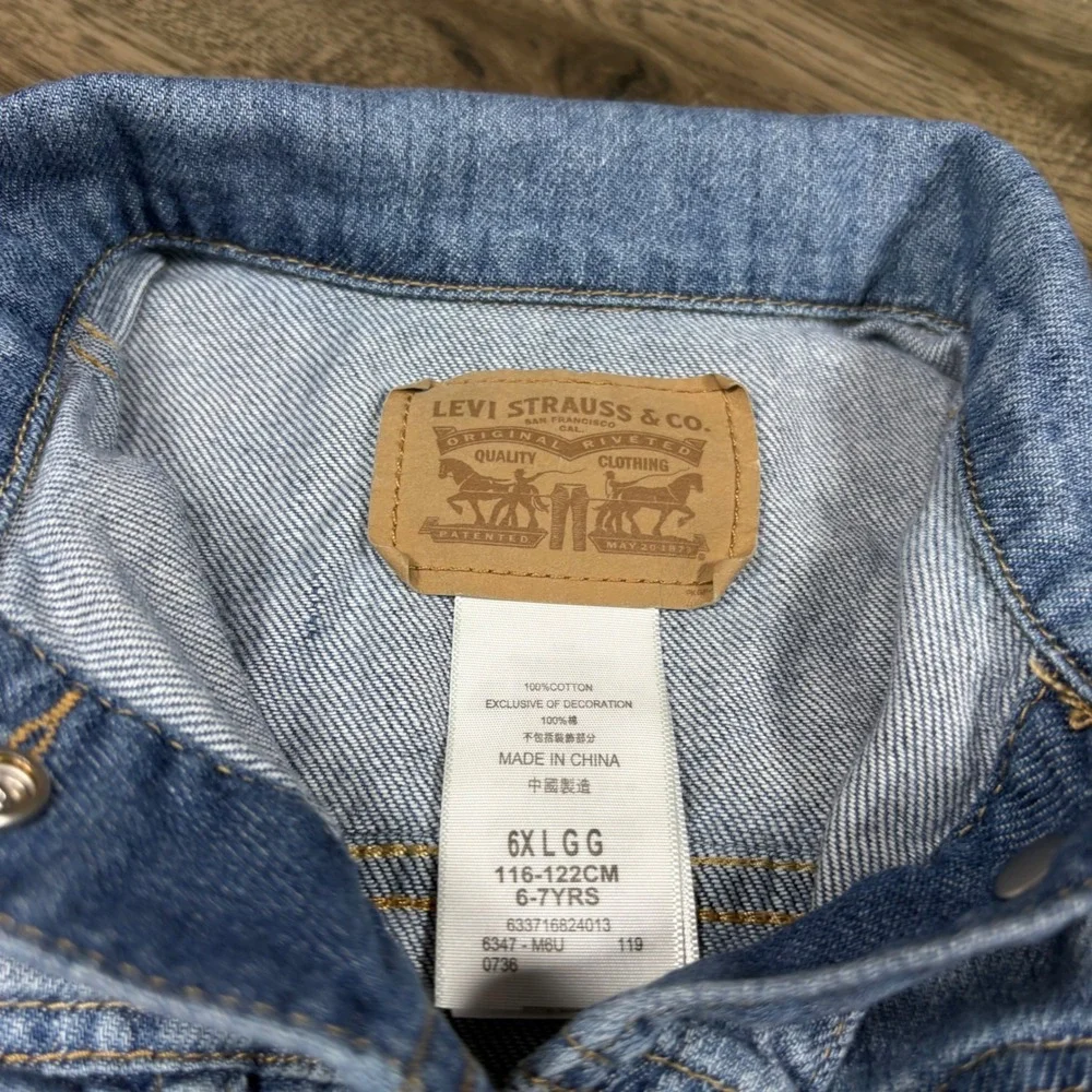 Levi Strauss Kids Light‎ Wash Denim Trucker Jacket Size 6X 6-7YRS Blue Cotton